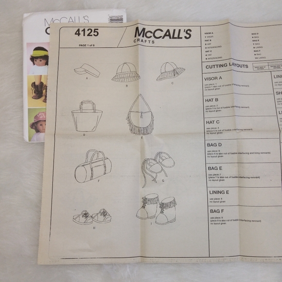 McCall's 4125 Accessories for 18" dolls hats shoes bags American Girl Doll AGD - Picture 4 of 5